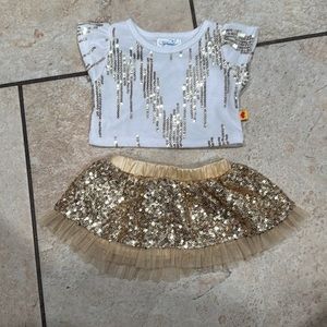 Build a Bear Gold Sequence Skirt and Shirt Outfit